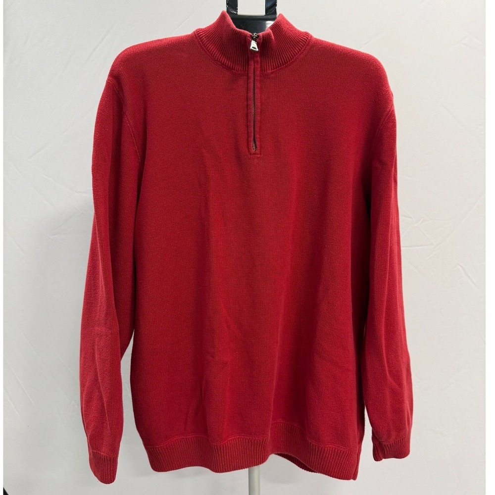 Eddie Bauer Mens Tall XL Red‎ 100% Cotton 1/4 Zip Sweater